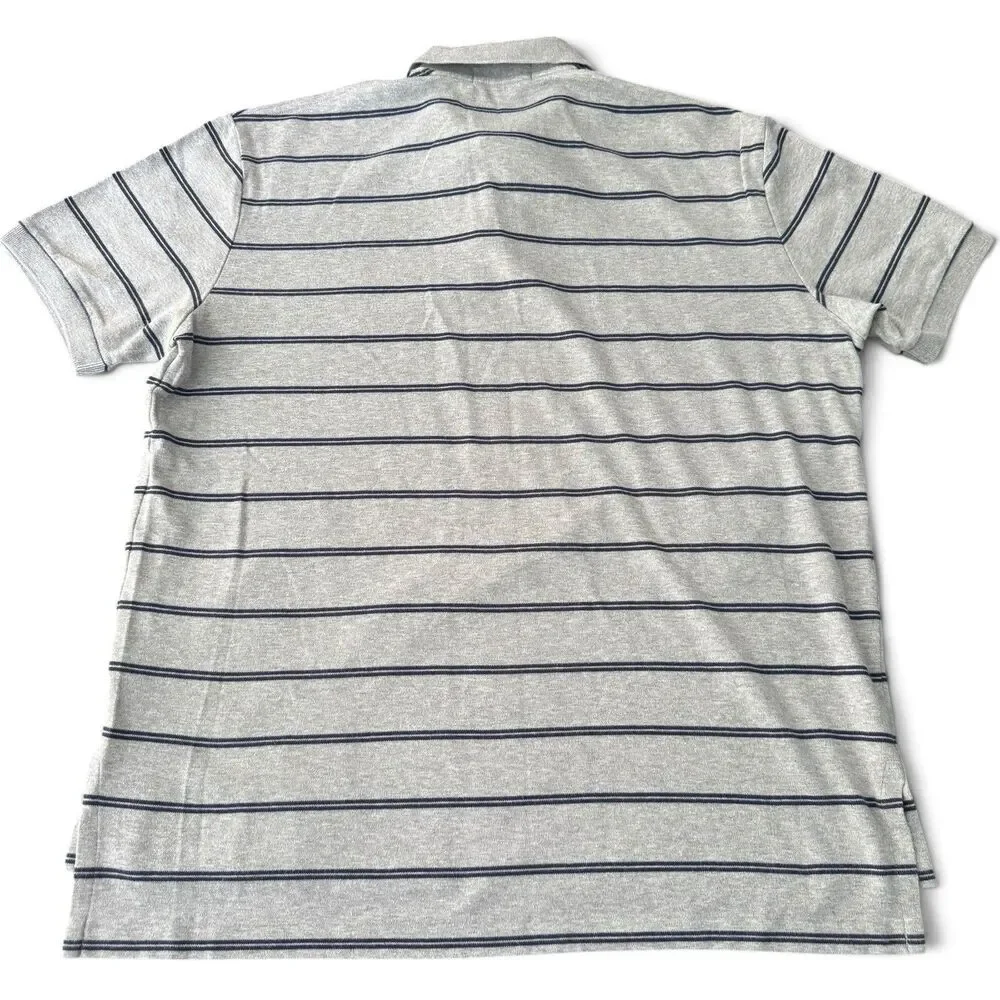 Ralph Lauren Polo Shirt Men L Gray Blue Stripe Golf Classic Cotton Pony Logo